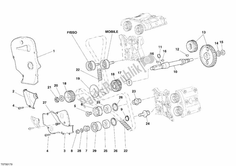 All parts for the Timing Belt of the Ducati Superbike 999 S USA 2005